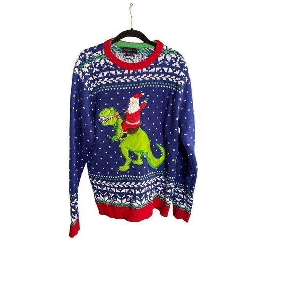 Blizzard bay dinosaur T-Rex Santa, ugly Christmas sweater men’s/M - Picture 1 of 4